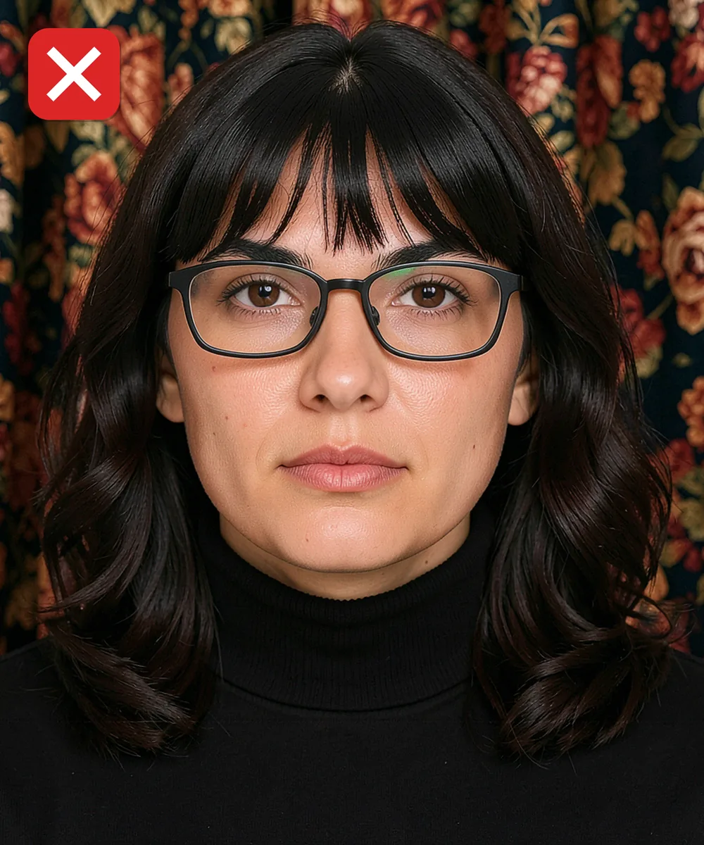 Passport Photo in Kadıköy — Incorrect ID photo: patterned curtains in the background