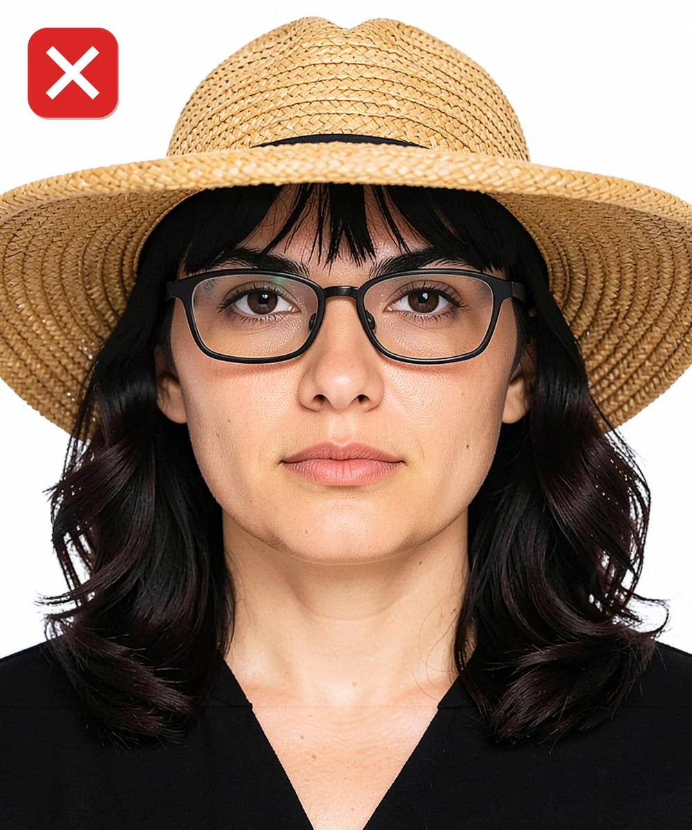 Passport Photo in Kadıköy — Incorrect ID photo: wide-brimmed straw sun hat