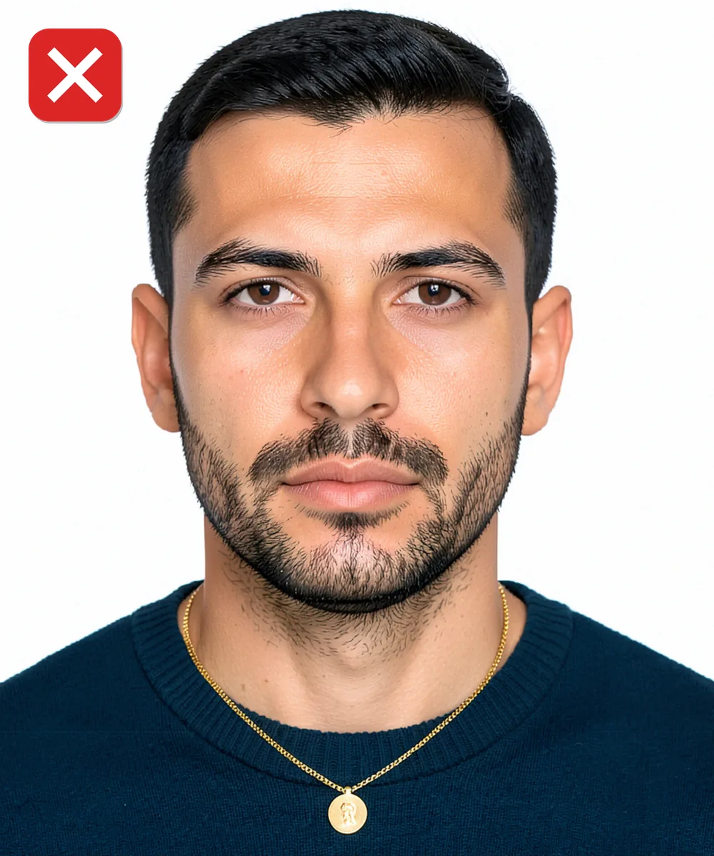 Kağıthane'de Vesikalık Fotoğraf — Yanlış vesikalık örneği: iri kolye ucu