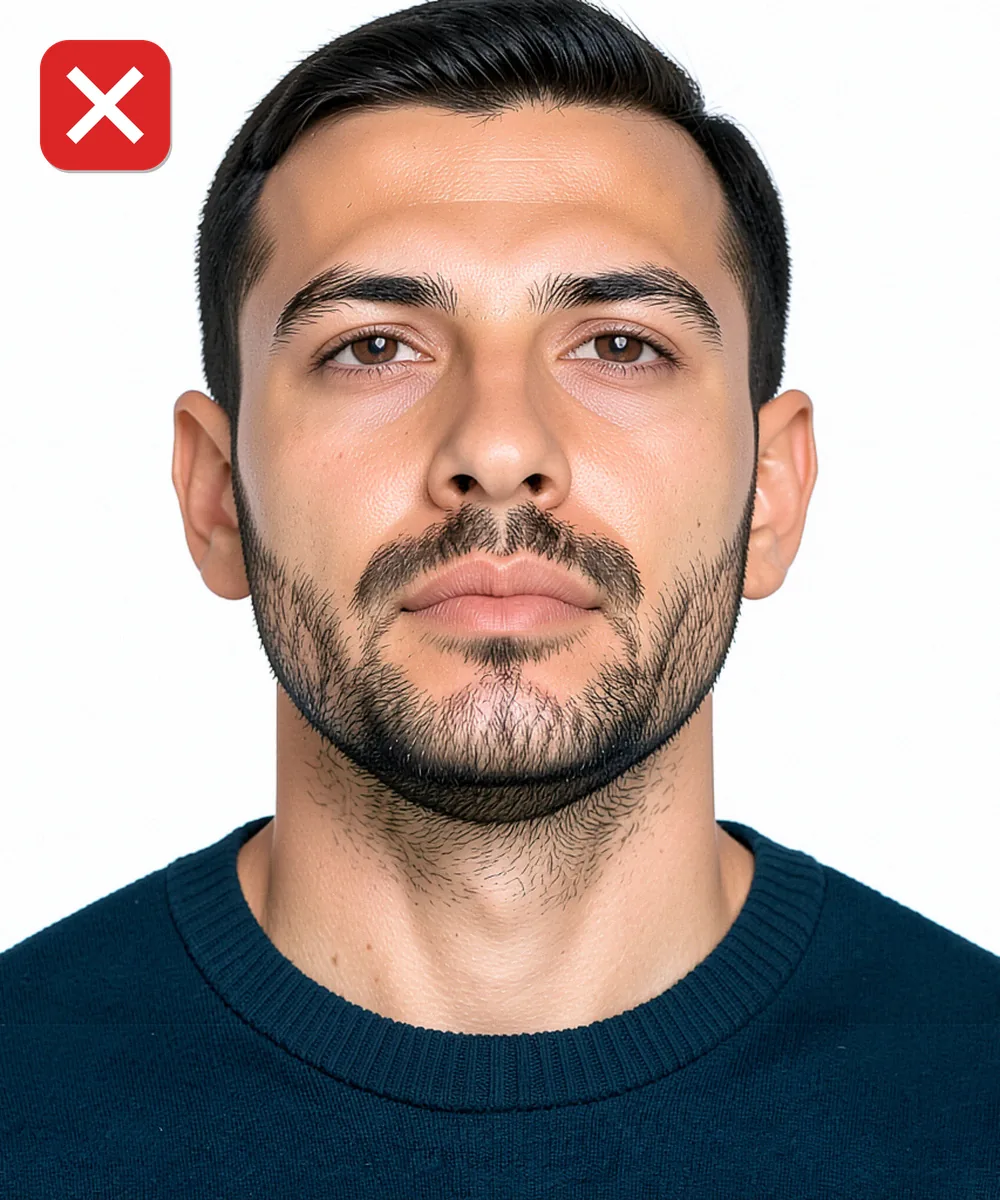 Kağıthane'de Vesikalık Fotoğraf — Yanlış vesikalık örneği: alttan yukarı çekim