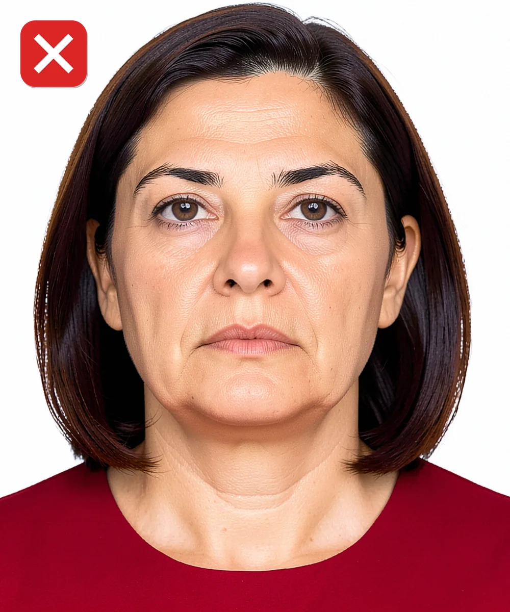 Kartal'da Vesikalık Fotoğraf — Yanlış vesikalık örneği: alttan yukarı çekim