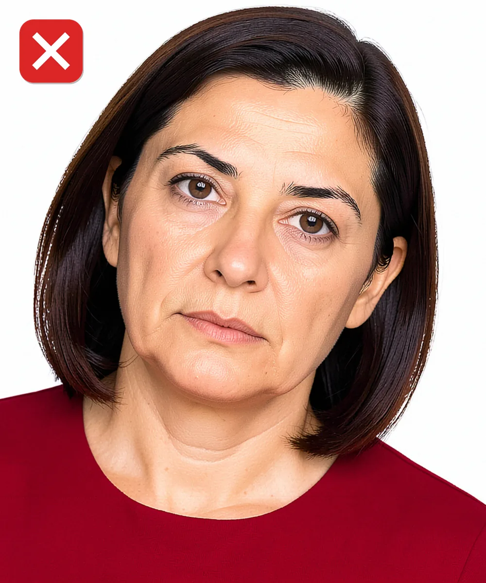 Kartal'da Vesikalık Fotoğraf — Yanlış vesikalık örneği: baş yana eğik