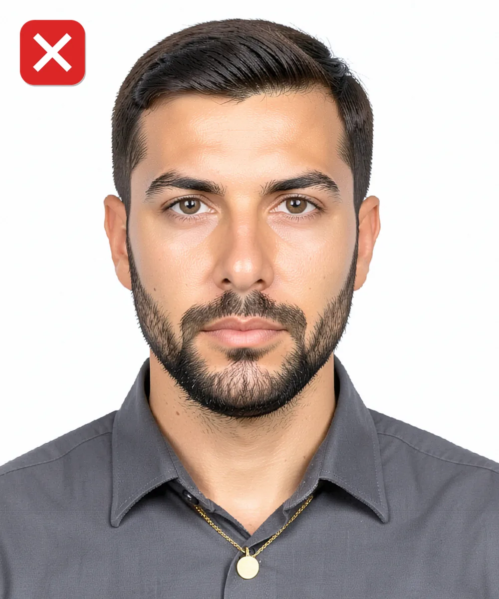 Küçükçekmece'de Vesikalık Fotoğraf — Yanlış vesikalık örneği: iri kolye ucu