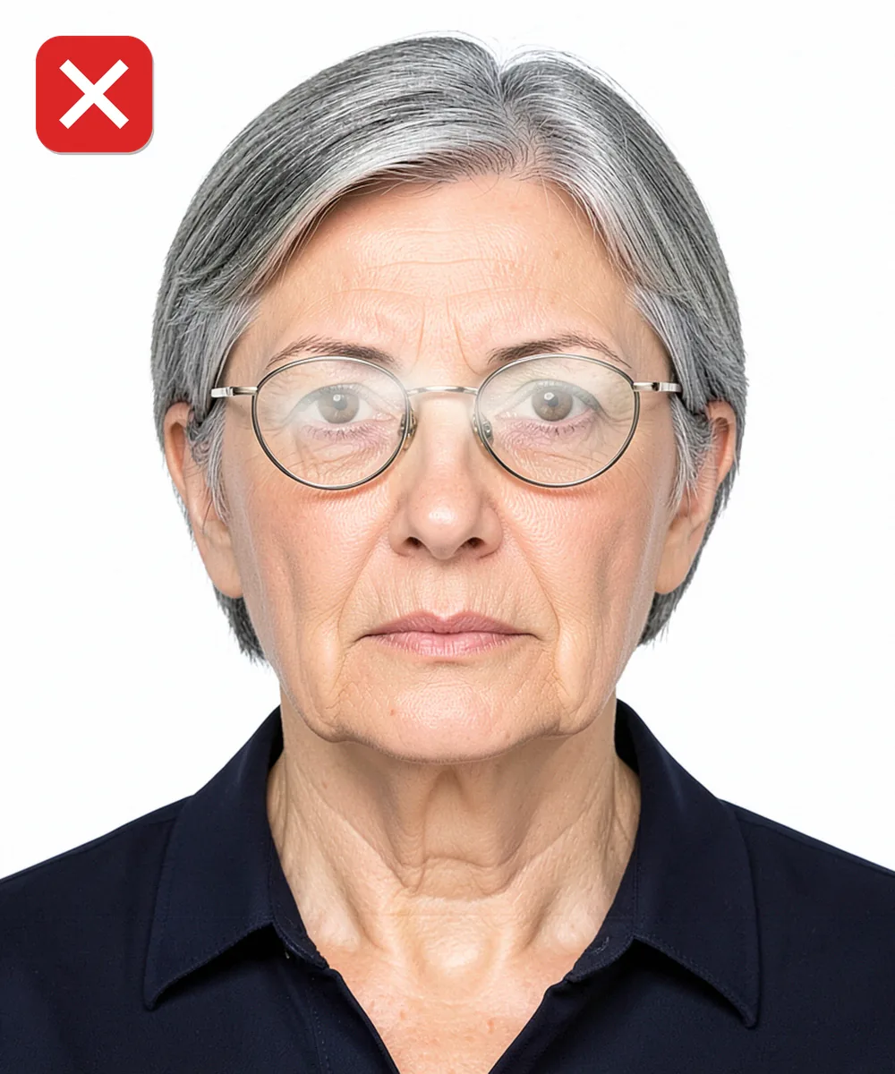 Passport Photo in Maltepe — Incorrect ID photo: glare on the glasses lenses