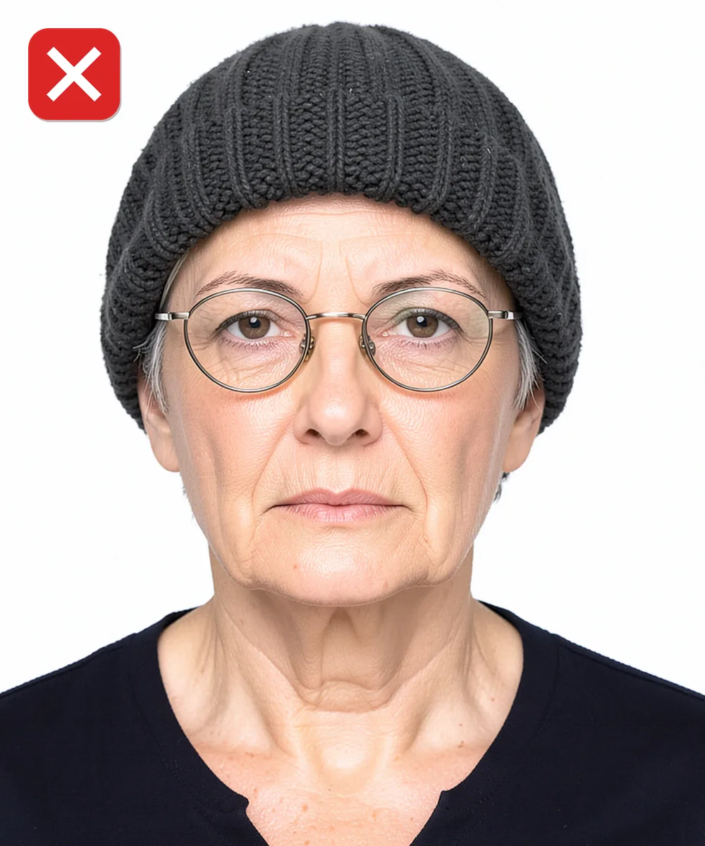 Passport Photo in Maltepe — Incorrect ID photo: wearing a beanie hat