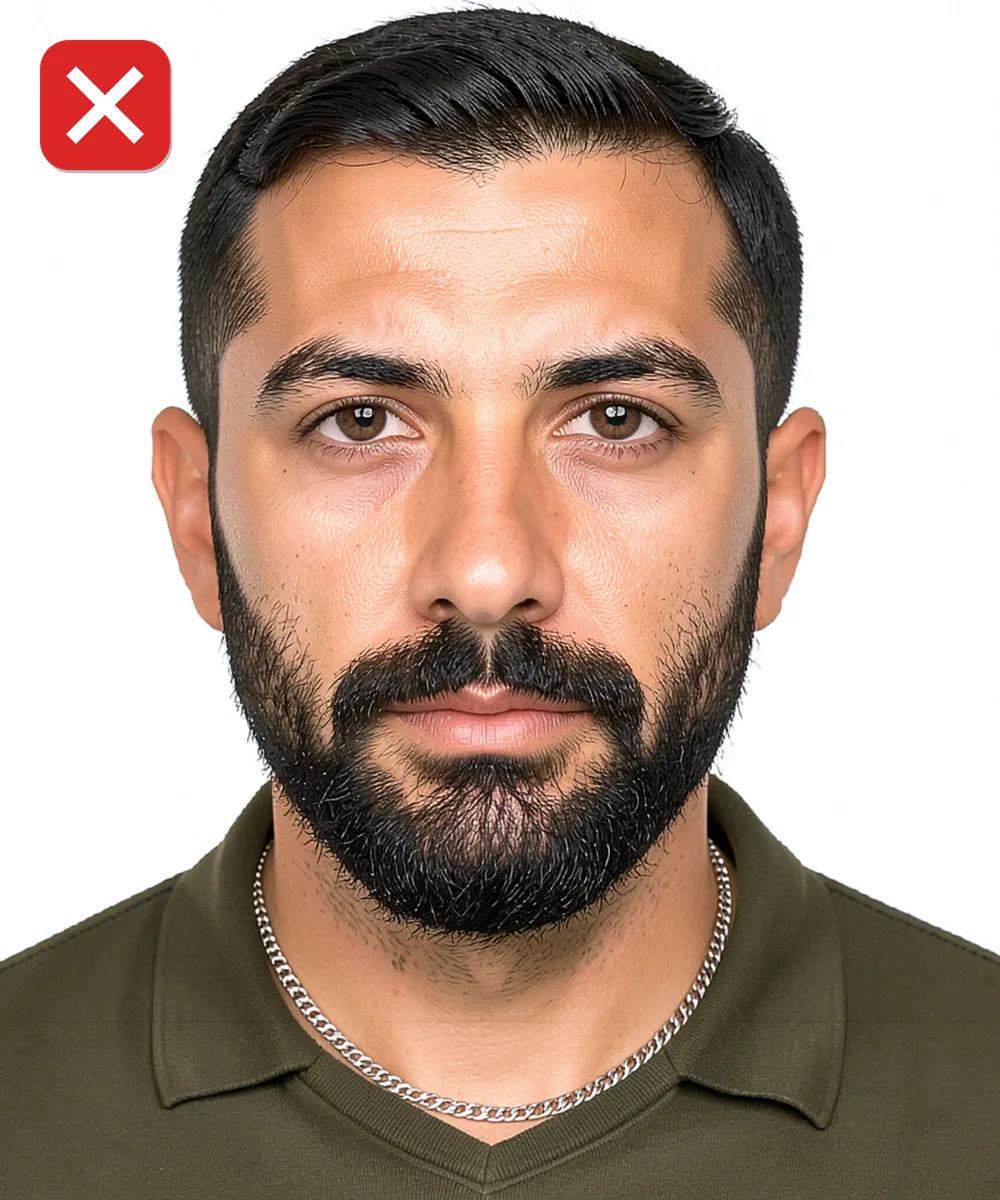 Sancaktepe'de Vesikalık Fotoğraf — Yanlış vesikalık örneği: kalın zincir kolye