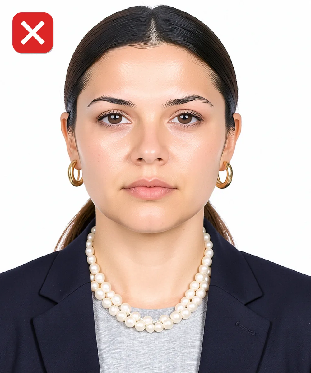 On-Site Group ID Photo Shoot in İstanbul — Incorrect ID photo: large earrings and a necklace