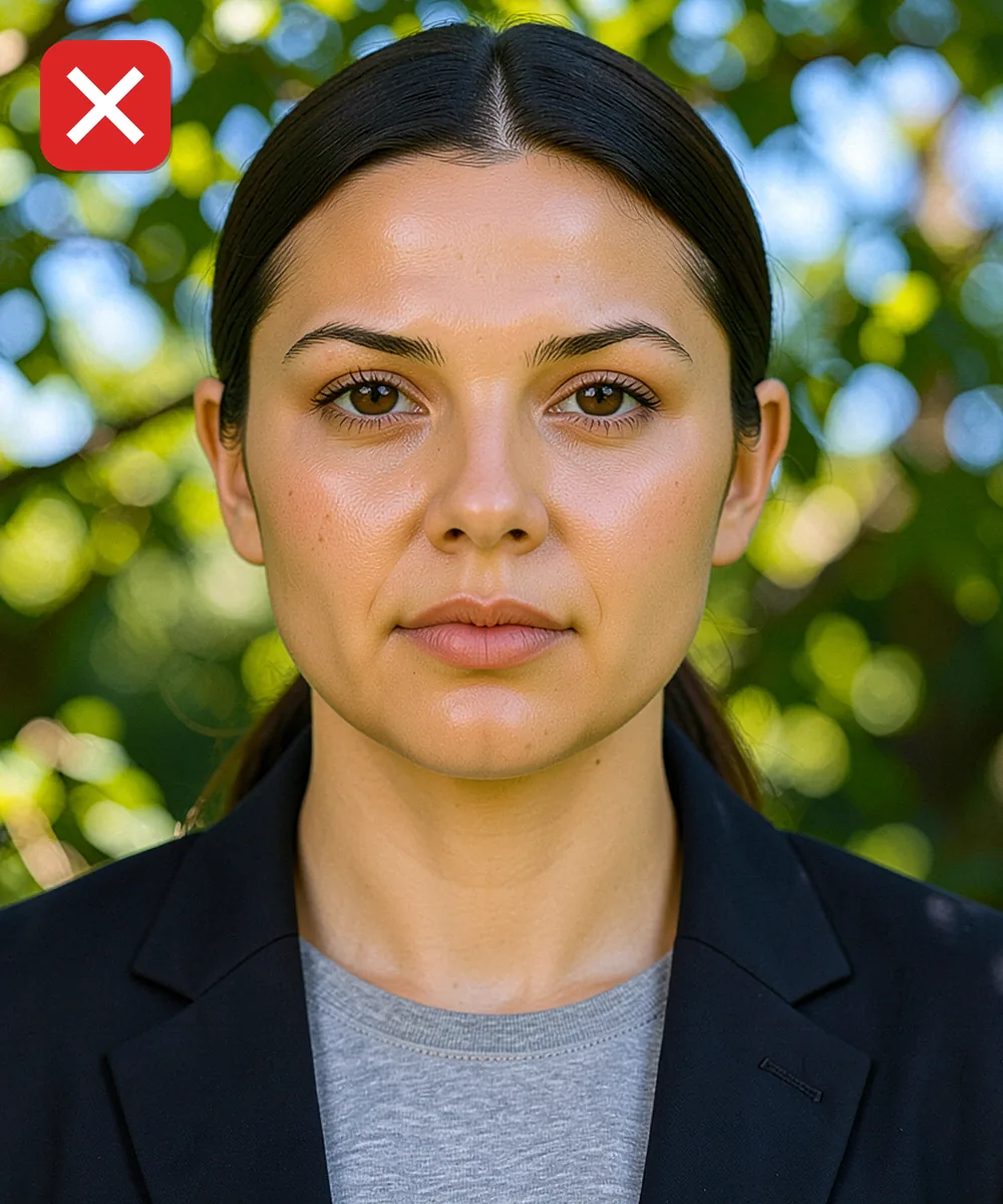 On-Site Group ID Photo Shoot in İstanbul — Incorrect ID photo: taken outdoors in front of greenery