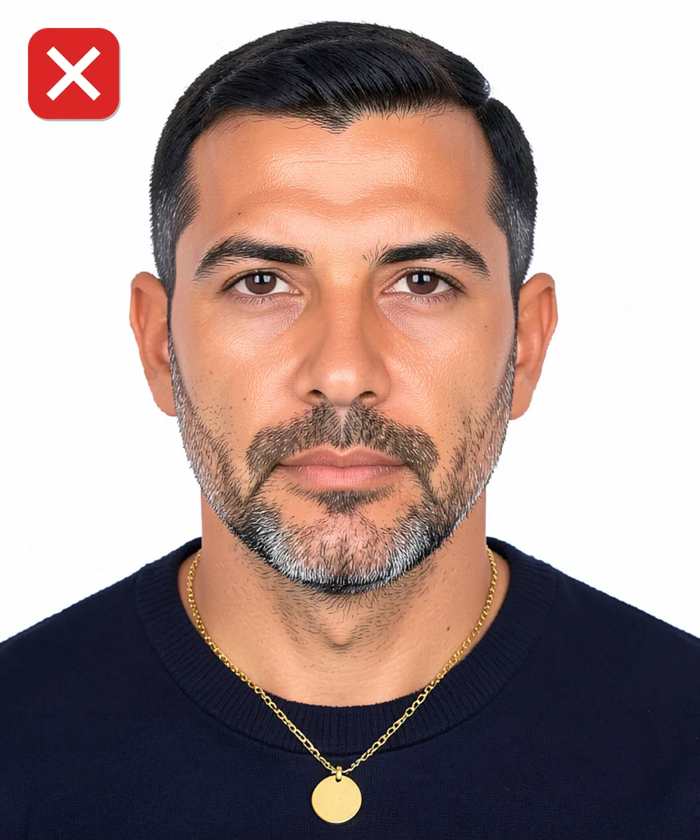 Tuzla'da Vesikalık Fotoğraf — Yanlış vesikalık örneği: iri kolye ucu