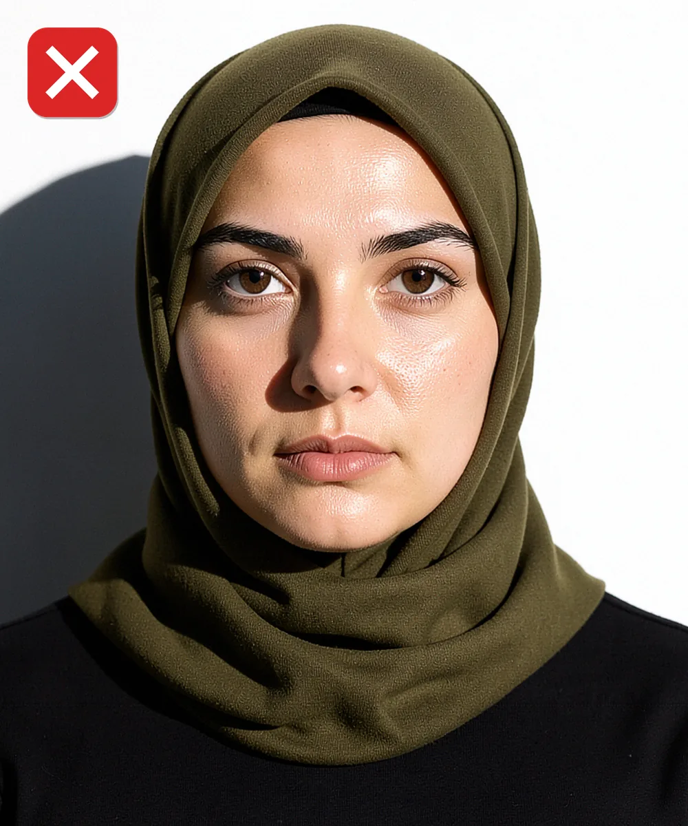 Ümraniye'de Vesikalık Fotoğraf — Yanlış vesikalık örneği: sert yan ışık yüzü gölgeye bölüyor