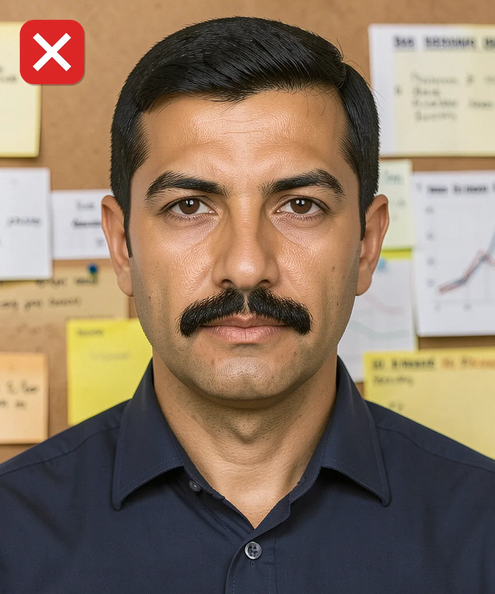 Passport Photo in Zeytinburnu — Incorrect ID photo: office pinboard in the background