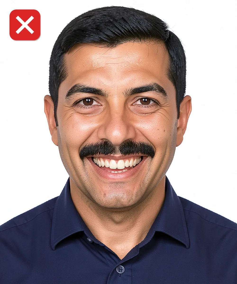 Passport Photo in Zeytinburnu — Incorrect ID photo: smiling