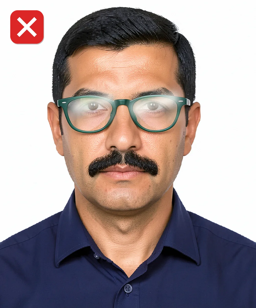 Passport Photo in Zeytinburnu — Incorrect ID photo: glare on the glasses lenses