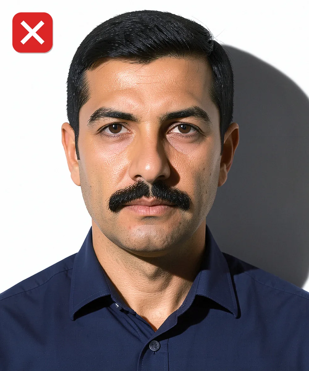 Passport Photo in Zeytinburnu — Incorrect ID photo: harsh side lighting splits the face