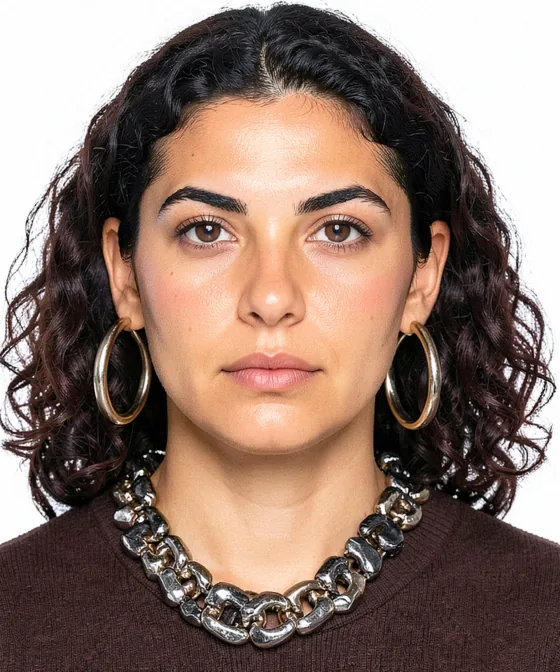 İtalya Vizesi Fotoğrafı — Yanlış vesikalık örneği: büyük küpe ve kolye