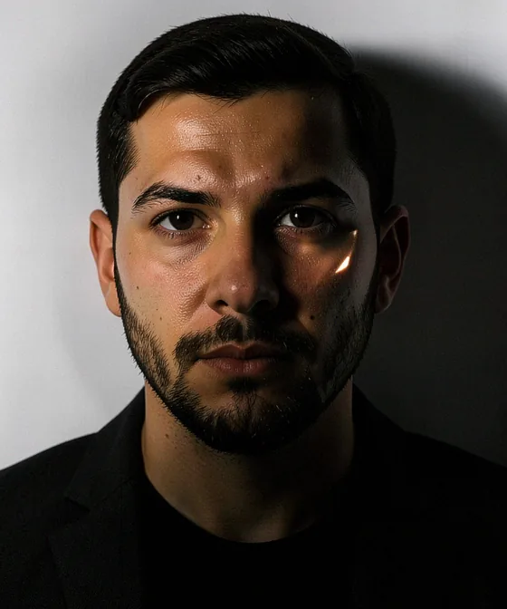 CV Photo — Incorrect corporate portrait: harsh side lighting splits the face