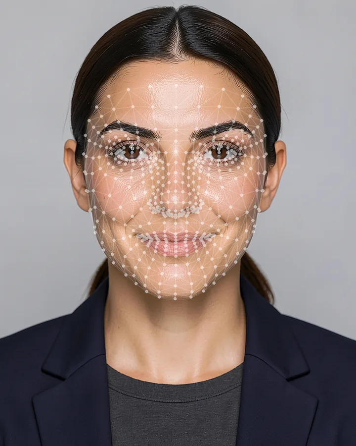 Beispiel eines quadratischen LinkedIn-Profilbilds auf hellgrauem Hintergrund, natürliches Lächeln und sichtbare Schultern