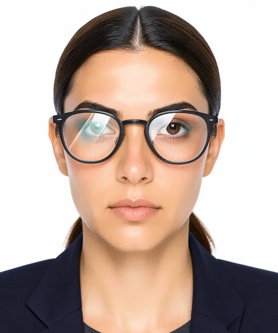 LinkedIn-Profilbild — Falsches Business-Porträt: spiegelnde Brillengläser