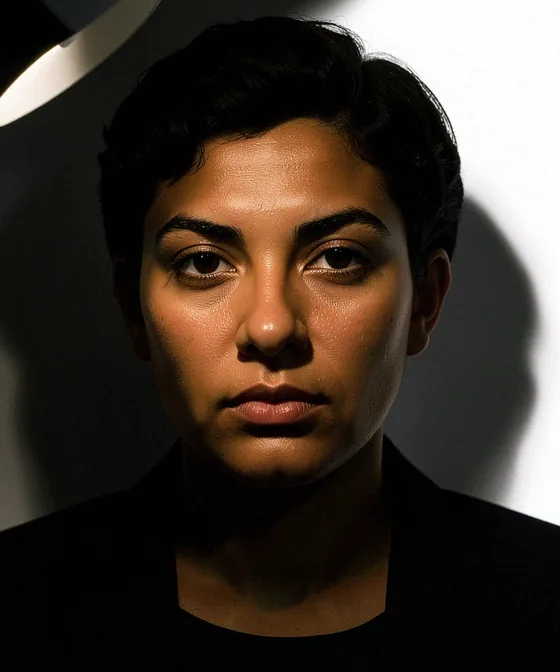 AI Corporate Portrait — Incorrect corporate portrait: harsh side lighting splits the face