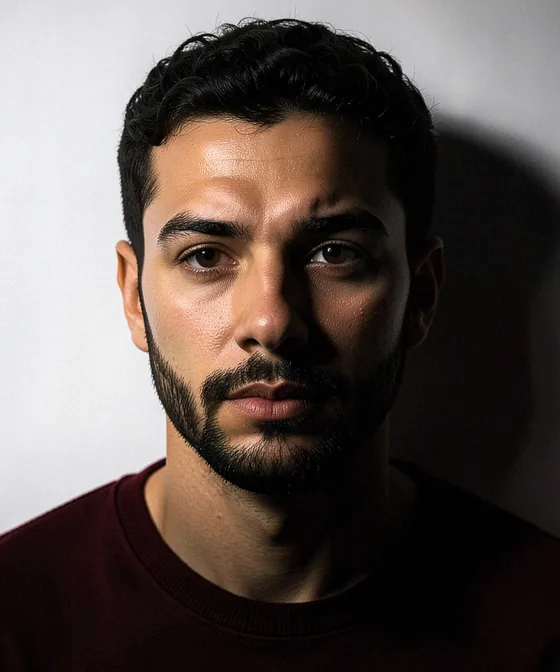 Passolig Kartı Fotoğrafı — Yanlış vesikalık örneği: sert yan ışık yüzü gölgeye bölüyor