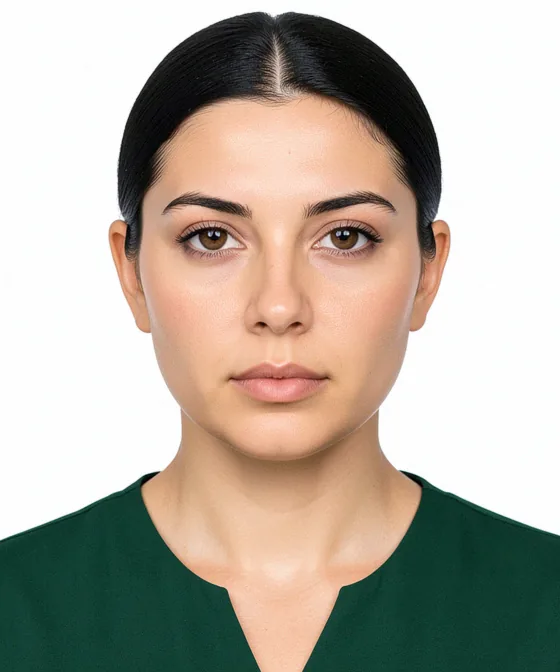 Passport Photo — Correct ID photo: neutral expression, upright head, white background