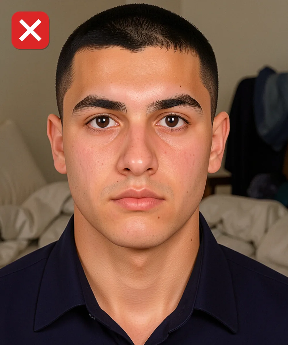 Turkey Military Service, Academy and Police Photo — Incorrect ID photo: taken in an untidy bedroom