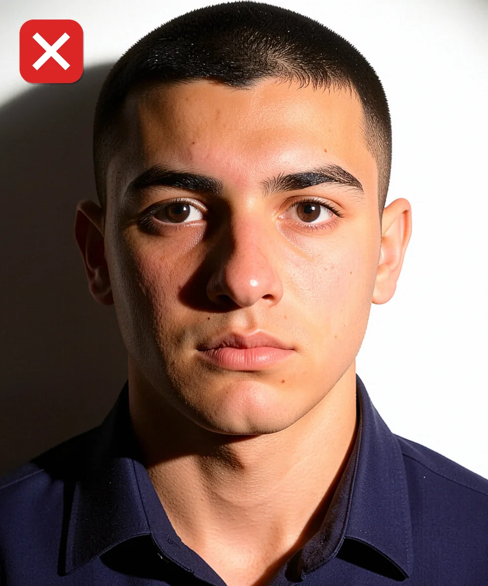 Turkey Military Service, Academy and Police Photo — Incorrect ID photo: harsh side lighting splits the face