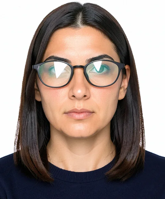 What Are the Differences Between a Biometric Photo and a Standard ID Photo? — Incorrect ID photo: glare on the glasses lenses