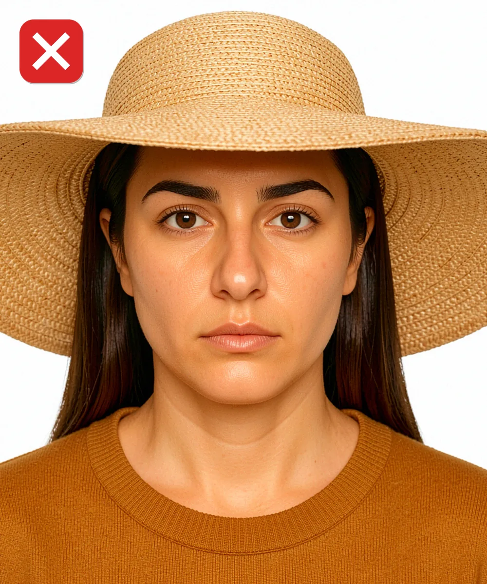 Change the Photo on a Turkish ID, Licence or Passport — Incorrect ID photo: wide-brimmed straw sun hat