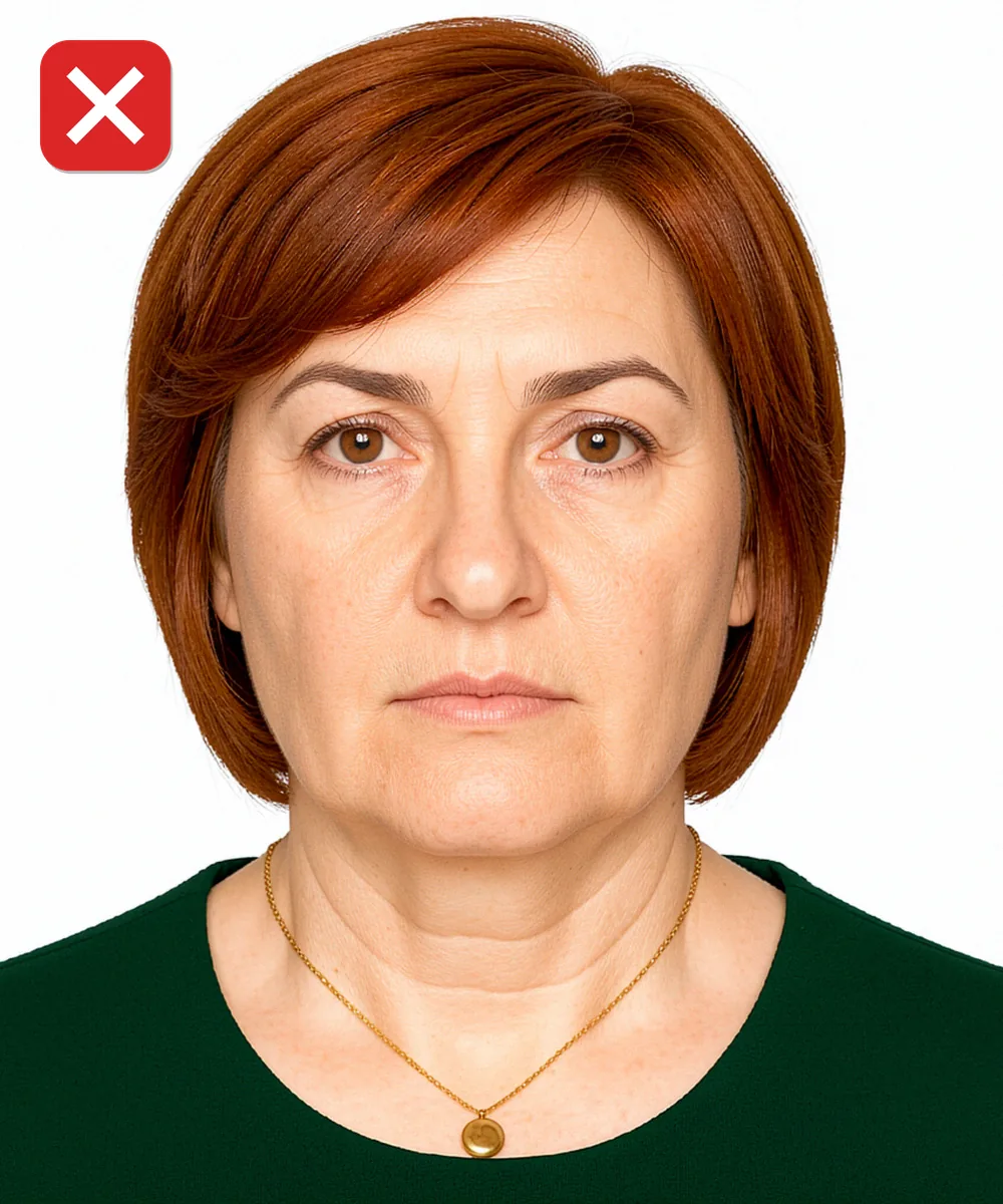 Migros'ta Vesikalık Fotoğraf Çıkarma — Yanlış vesikalık örneği: iri kolye ucu