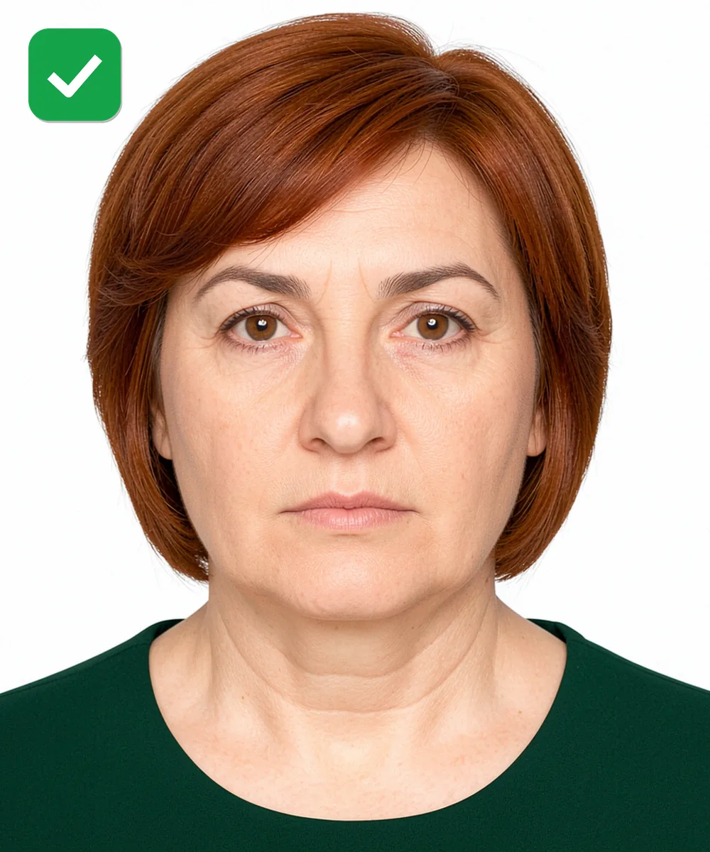 Migros'ta Vesikalık Fotoğraf Çıkarma — Doğru vesikalık örneği: nötr ifade, dik baş, düz beyaz fon