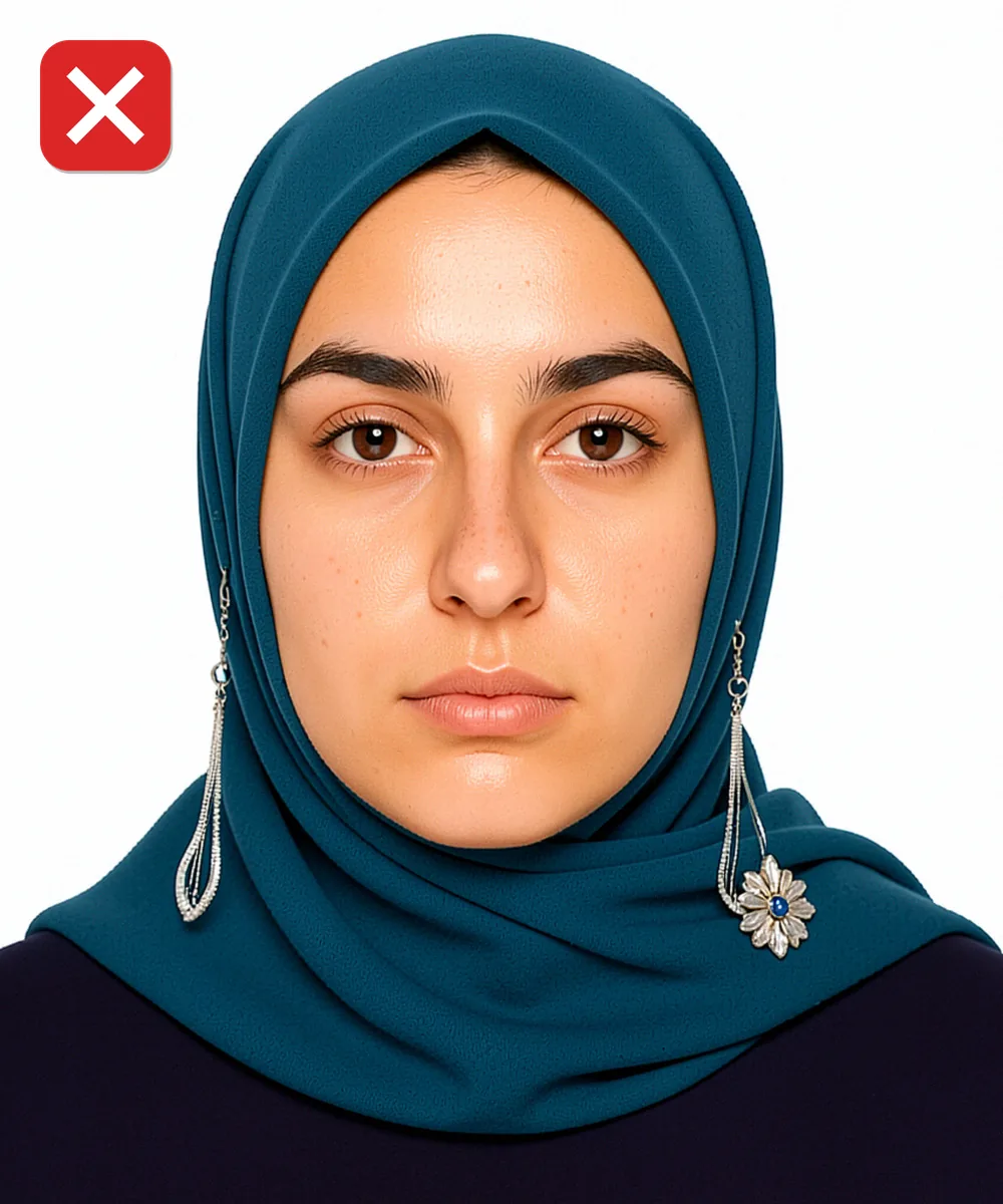 Marriage in Turkey — Incorrect ID photo: large dangling earrings and a brooch