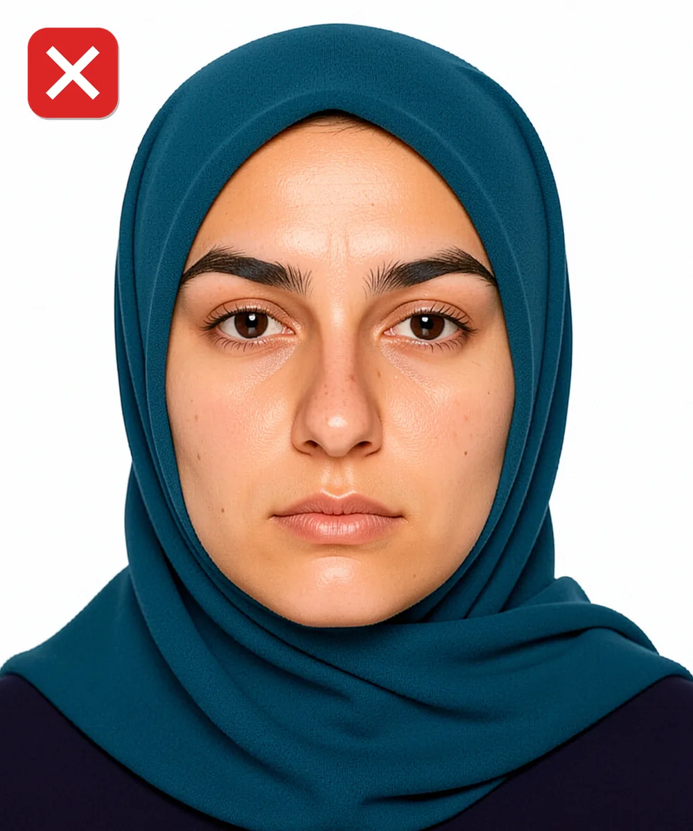 Marriage in Turkey — Incorrect ID photo: headscarf covers forehead and eyebrows