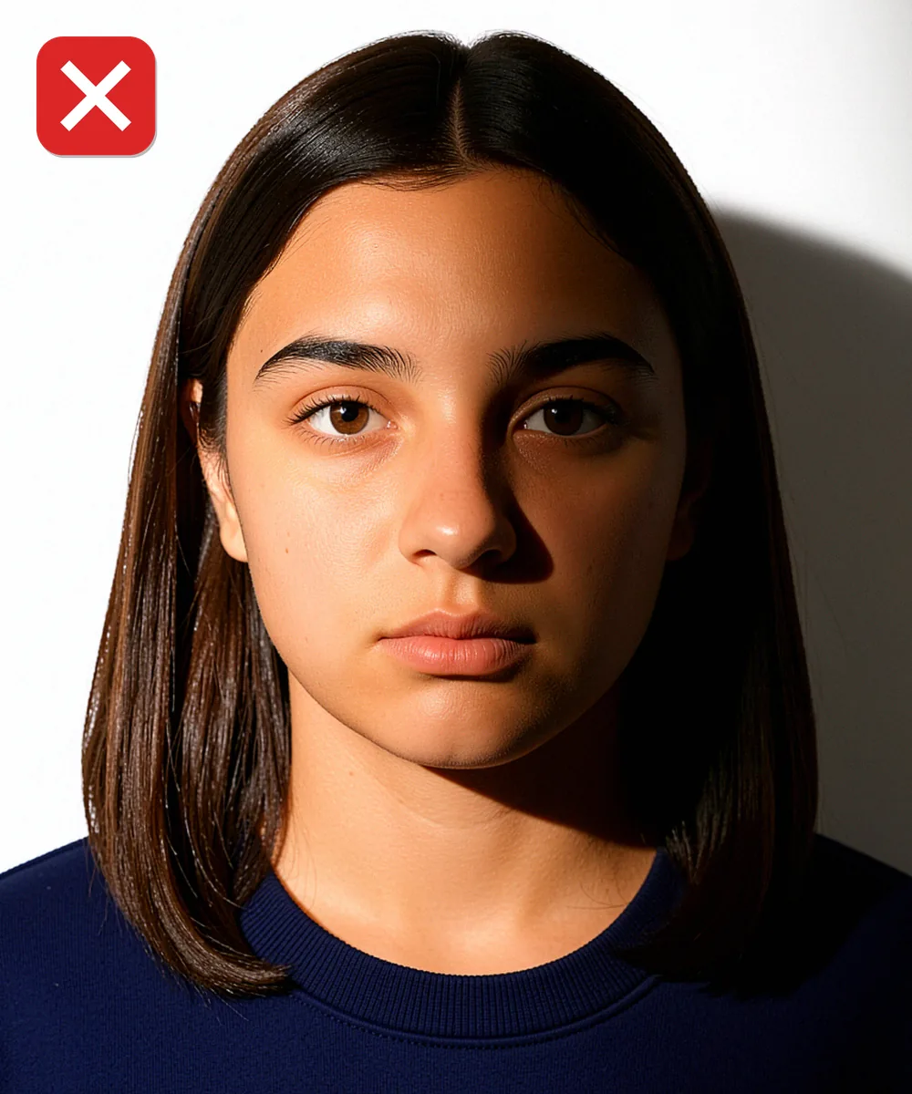 e-Okul and School Registration Photo — Incorrect ID photo: harsh side lighting splits the face