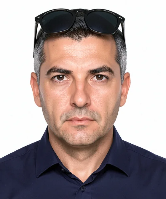 Fotoğrafı Vesikalık Ölçüsüne Kırpma — Yanlış vesikalık örneği: güneş gözlüğü başın üstünde