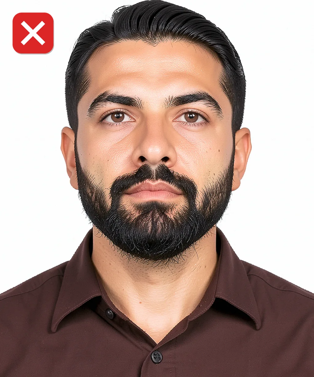 Biyometrik Fotoğrafta Sakal, Saç ve Kulak — Yanlış vesikalık örneği: alttan yukarı çekim