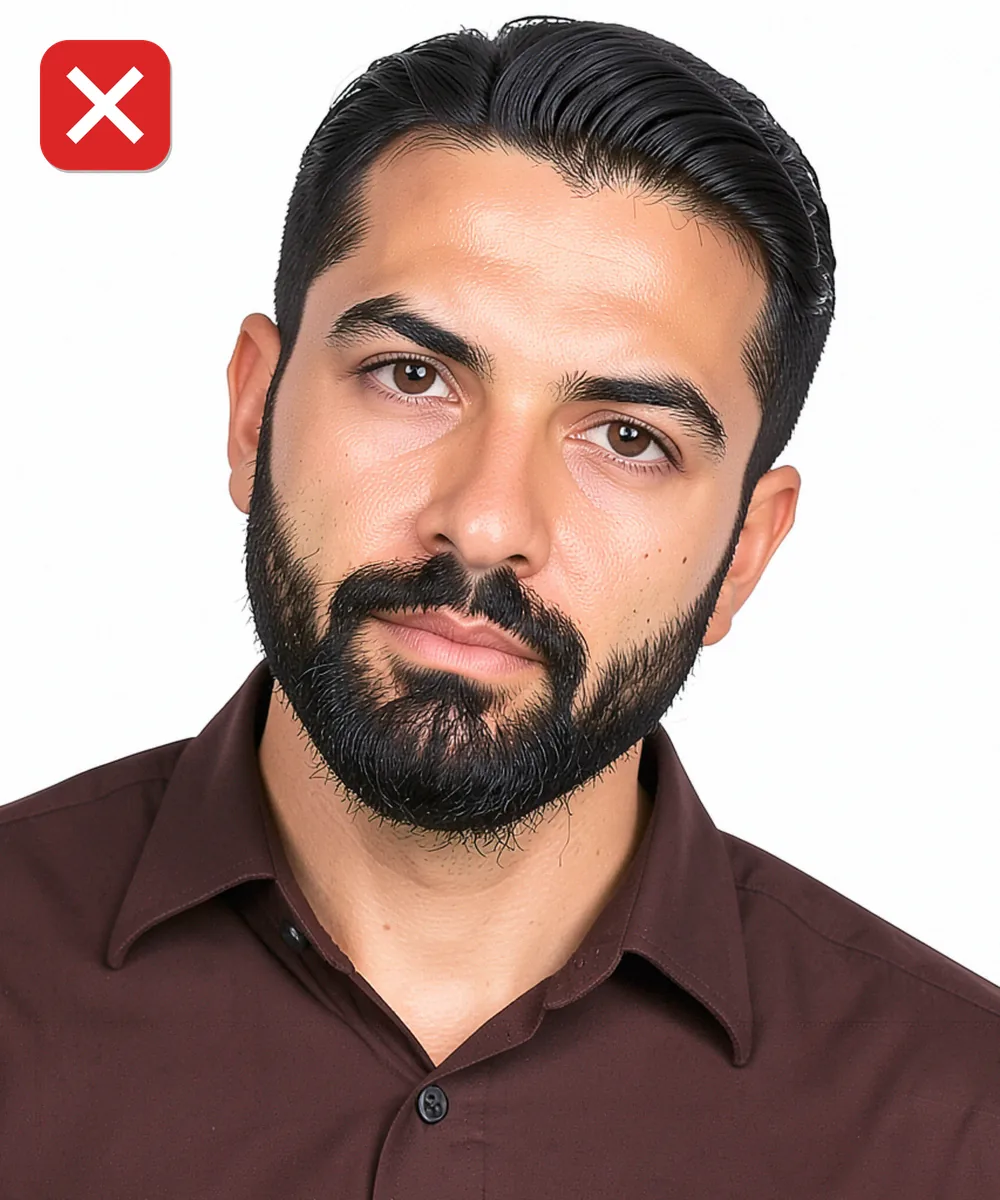 Biyometrik Fotoğrafta Sakal, Saç ve Kulak — Yanlış vesikalık örneği: baş yana eğik
