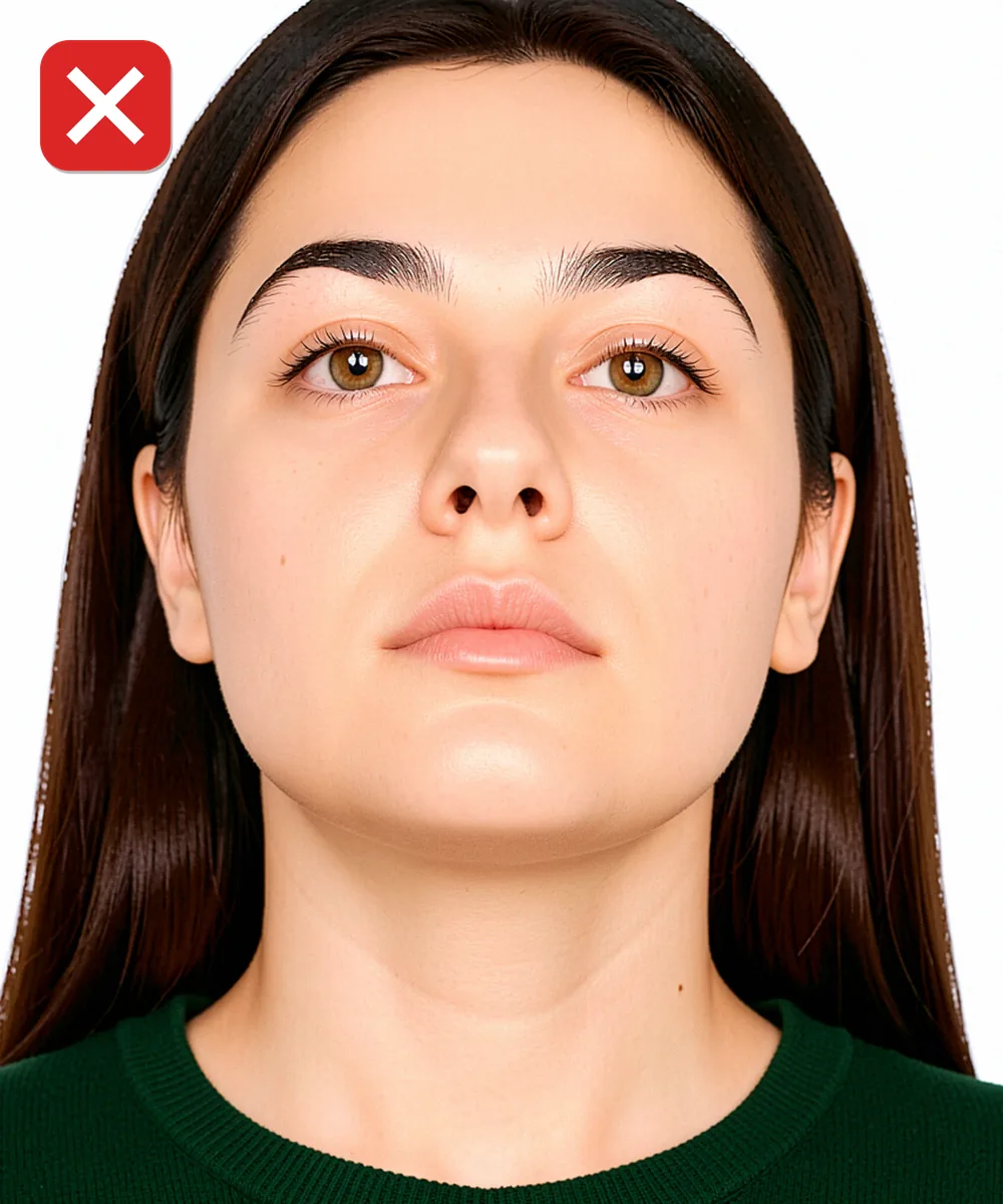 ÖSYM Sınavlarında Fotoğraf — Yanlış vesikalık örneği: alttan yukarı çekim