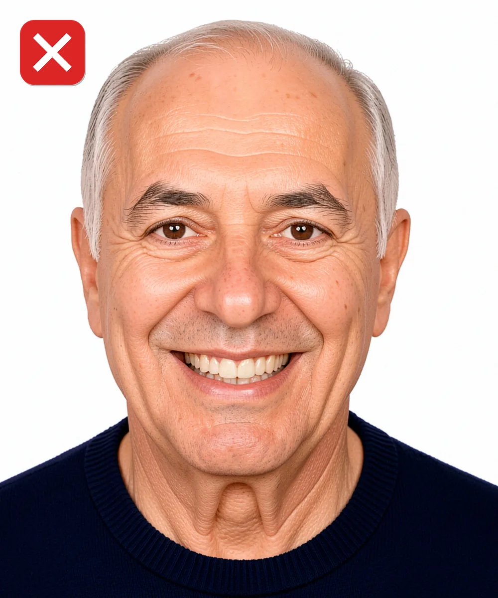 Vesikalık Fotoğraf Çoğaltma — Yanlış vesikalık örneği: gülümseme