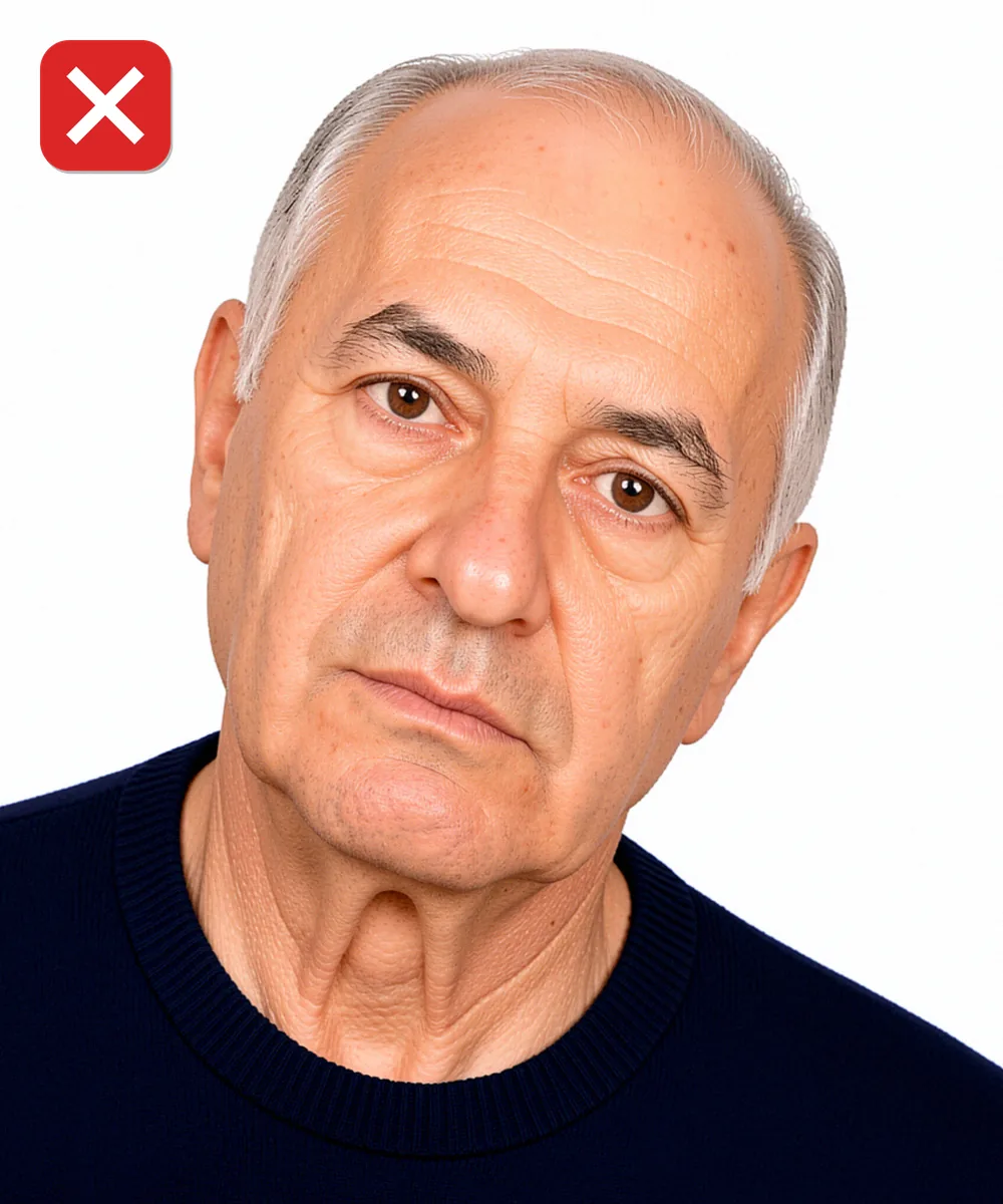 Vesikalık Fotoğraf Çoğaltma — Yanlış vesikalık örneği: baş yana eğik
