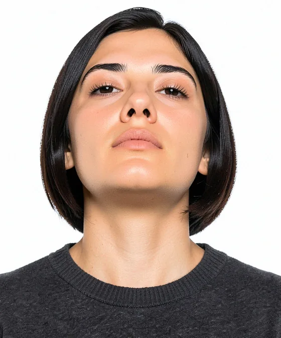 25×32 mm Vesikalık — Yanlış vesikalık örneği: alttan yukarı çekim