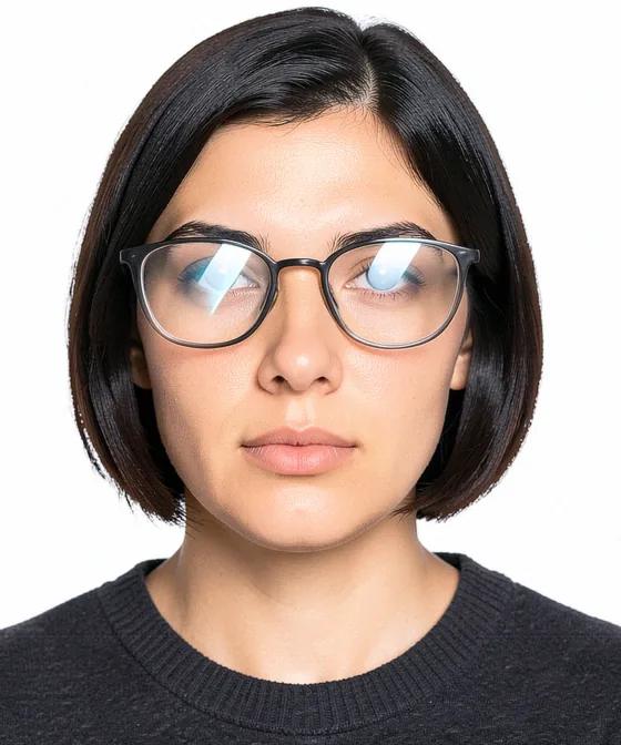 25×32 mm Vesikalık — Yanlış vesikalık örneği: gözlük camlarında parlama