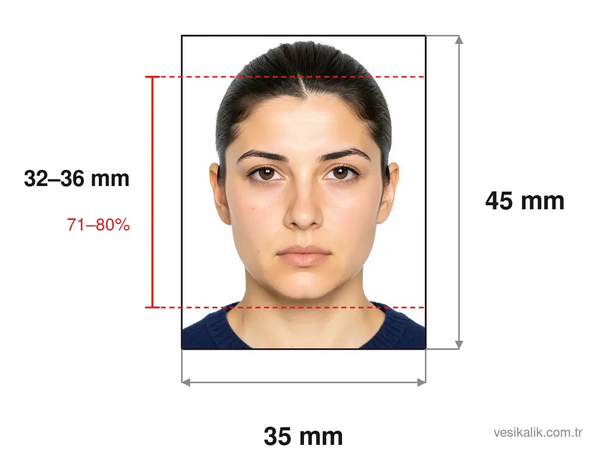 35×45mm Photo size diagram: 35×45 mm photo, head height 32–36 mm
