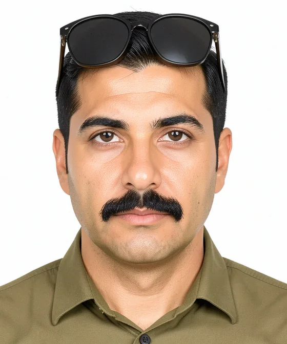 40×40 mm Kare Vesikalık — Yanlış vesikalık örneği: güneş gözlüğü başın üstünde