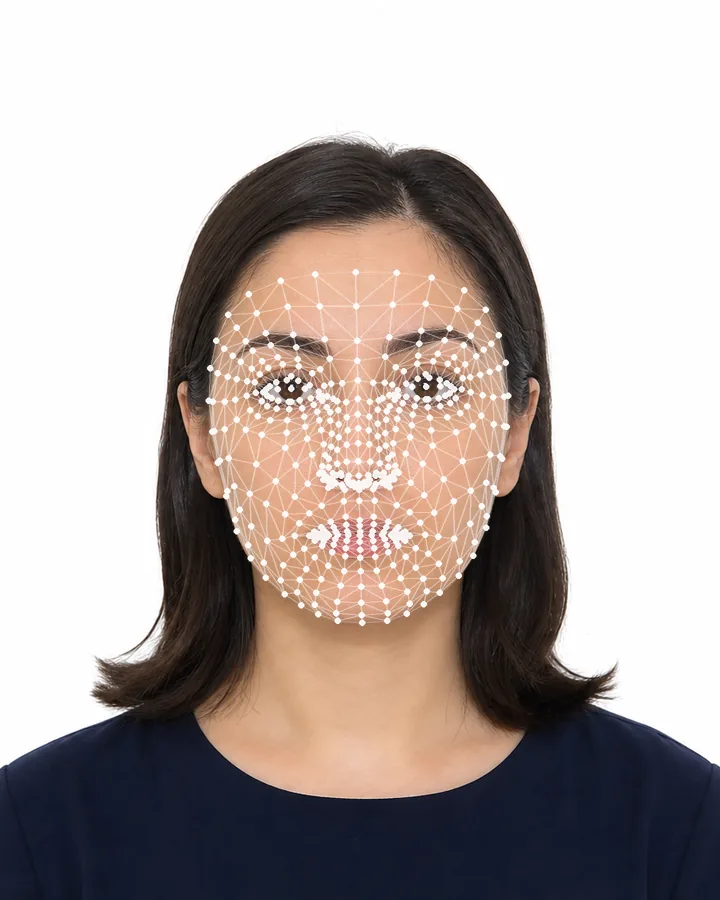 Example 43×55 mm ID photo with dimension lines on a white background