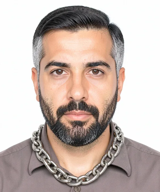 Suriye Pasaportu Fotoğrafı — Yanlış vesikalık örneği: kalın zincir kolye