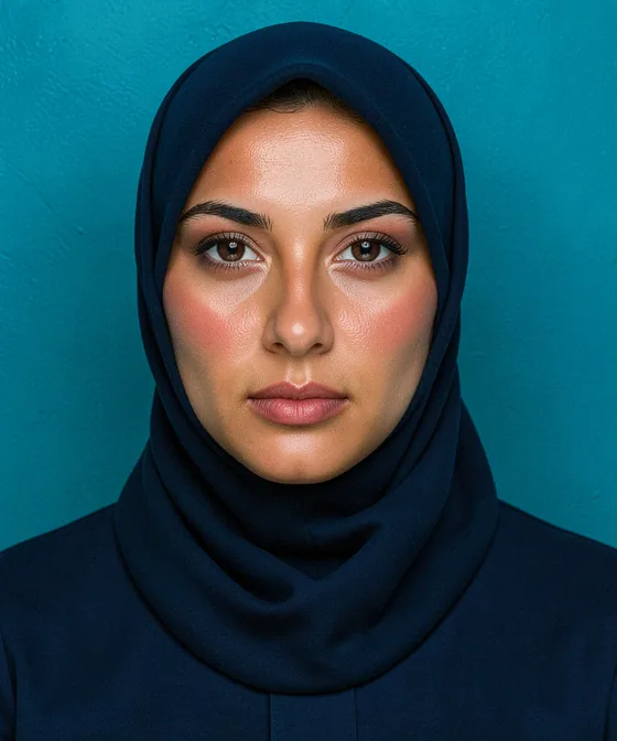 صورة تأشيرة السياحة السعودية — مثال خاطئ لصورة هوية: جدار ملون غير مناسب في الخلفية