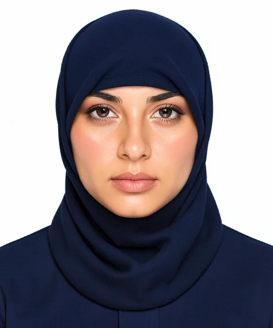 صورة تأشيرة السياحة السعودية — مثال خاطئ لصورة هوية: الحجاب يغطي الجبين والحاجبين